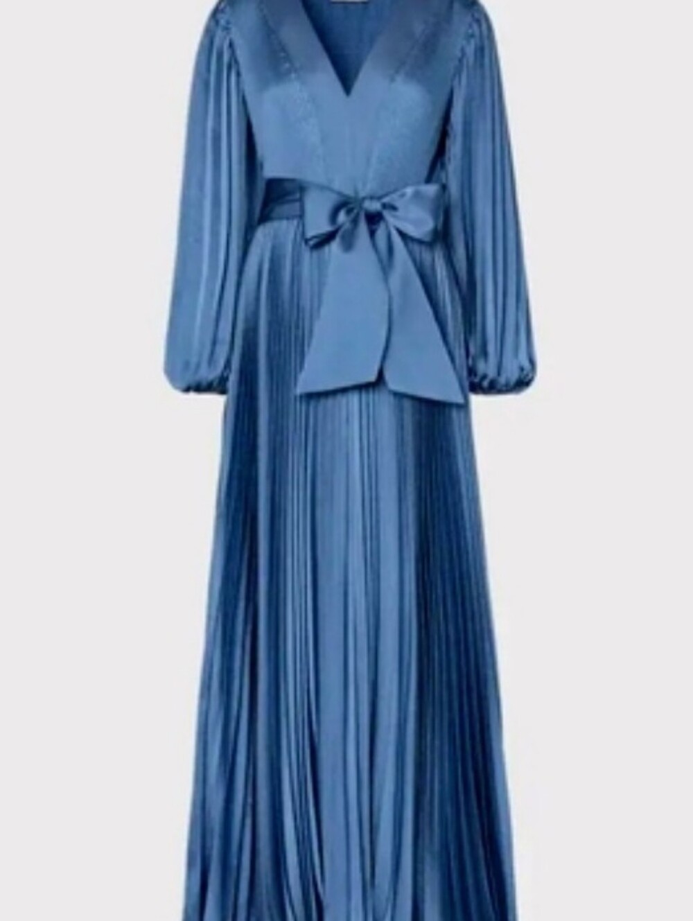 Milly Nadie Pleated Satin Maxi Dress - Steel Blue